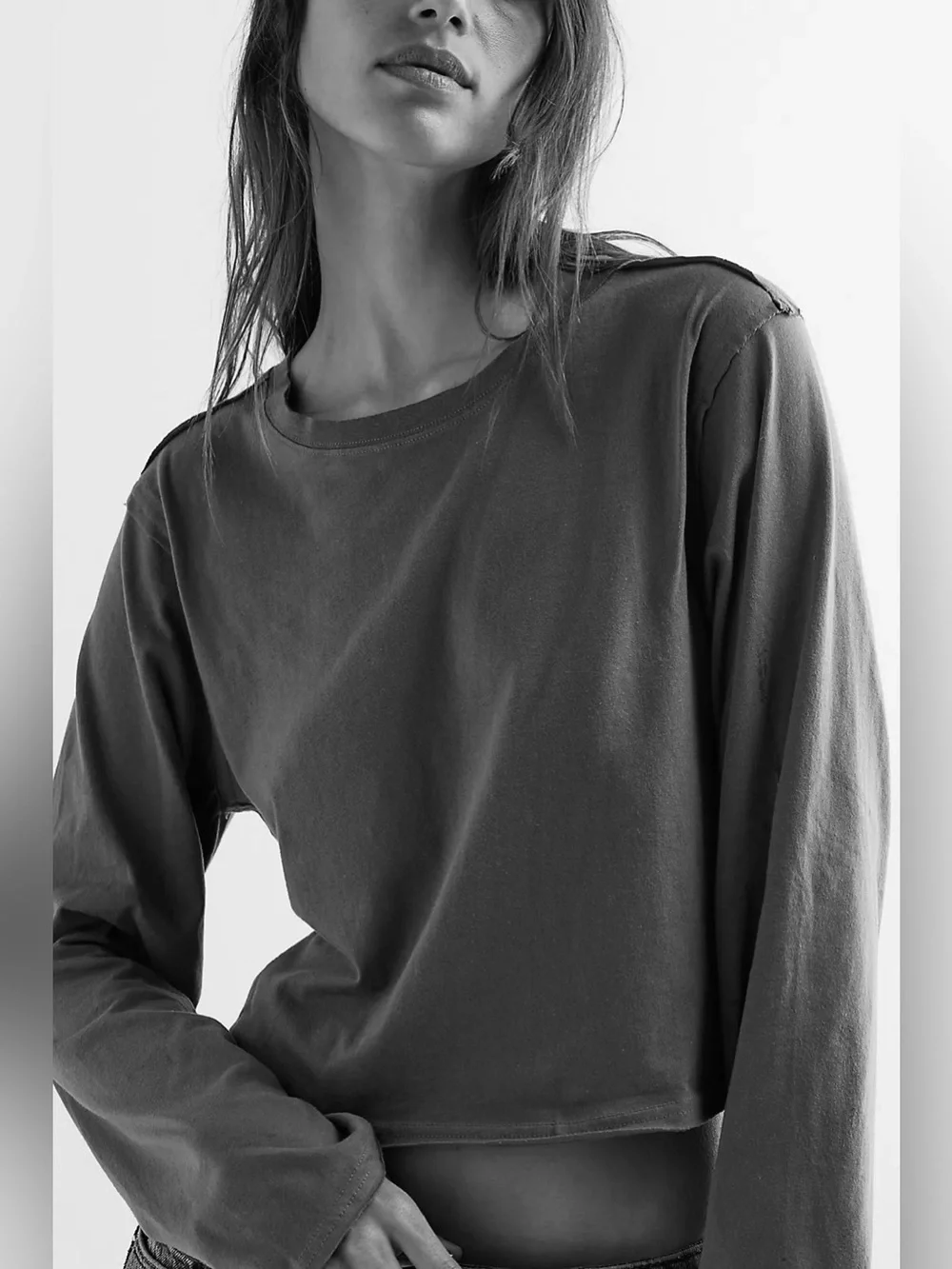 NWOT Free People We The Free The Perfect Long-Sleeve Tee - Black - medium